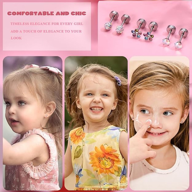 JeweBella Сережки-гвоздики JWBE-LYF-EH67 з хірургічної сталі, 24 пари для жінок і дівчаток - гіпоалергенні (5184)