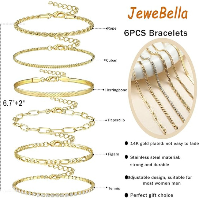 JeweBella золотий жіночий набір браслетів JWBE-YZ-BC26-Gold-A з нержавіючої сталі з позолотою 14 карат (5176)
