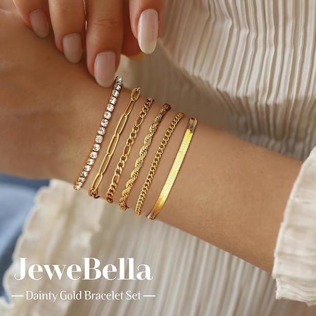 JeweBella золотий жіночий набір браслетів JWBE-YZ-BC26-Gold-A з нержавіючої сталі з позолотою 14 карат (5176)