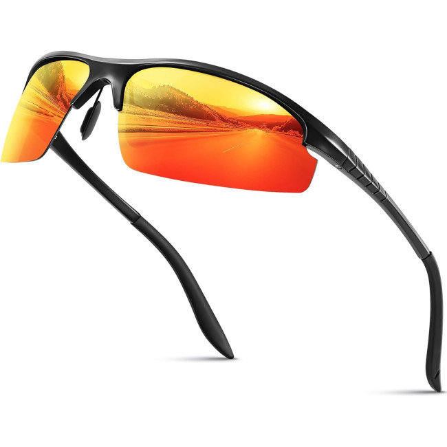 Kunchu Сонячні окуляри Al-Mg металеві оправи, поляризовані UV400, велосипедні окуляри, червоні (5157)