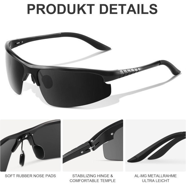 Kunchu Сонячні окуляри Al-Mg металеві оправи, поляризовані UV400, велосипедні окуляри, червоні (5157)