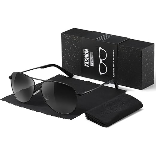 Kunchu Сонячні окуляри, поляризовані, унісекс, UV400 захист, класичні, сріблясто-сірий (5158)