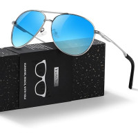Kunchu Сонячні окуляри, поляризовані, унісекс, UV400 захист, класичні, сріблясто-сині (5159)
