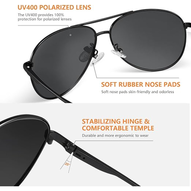 Kunchu Сонячні окуляри, поляризовані, унісекс, UV400 захист, класичні, сріблясто-сині (5159)