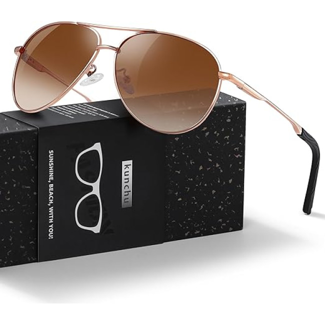 Kunchu Сонячні окуляри, поляризовані, унісекс, UV400 захист, класичні, трояндовий чай (5161)