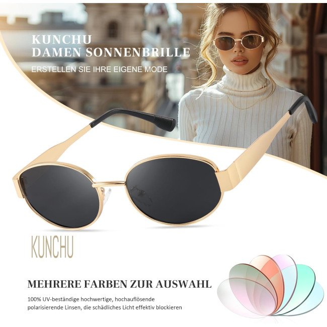 Kunchu Сонячні окуляри, поляризовані, вінтаж UV400 класичний, градієнтний чорний (5155)