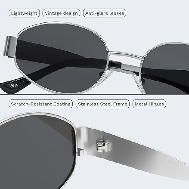 Livho Сонячні окуляри Retro Polarized, захист UV400, овальна форма, металева оправа (5165)