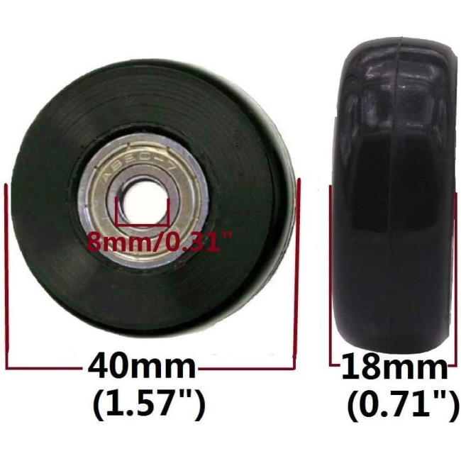 LOTOWELZON Запасні колеса для валізи OD40*THK18мм/1.57*0.7дюйма з підшипниками 8 мм, чорні (5073)