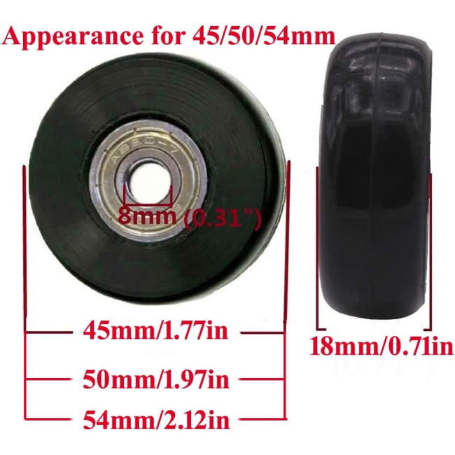 LOTOWELZON Запасні колеса для валізи OD40*THK18мм/1.57*0.7дюйма з підшипниками 8 мм, чорні (5073)