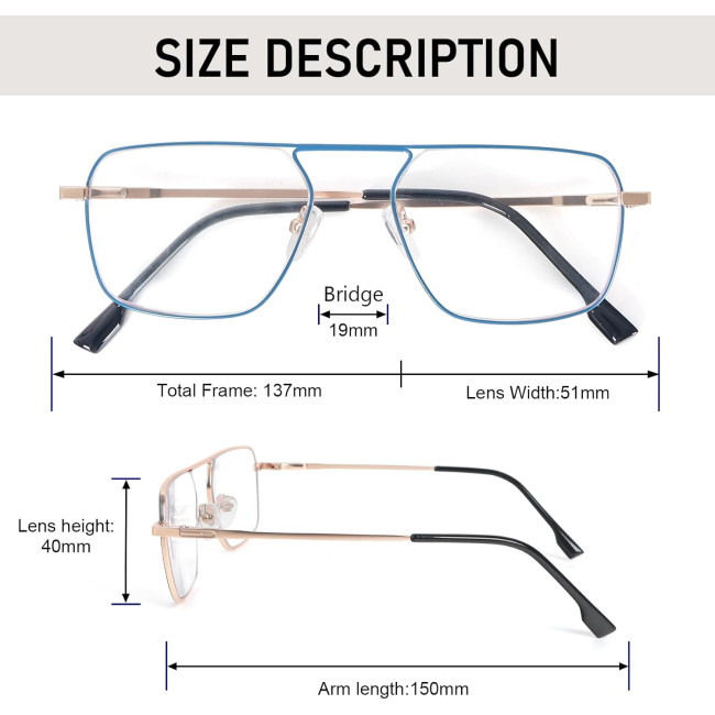 Набір із 2 окулярів для читання MMOWW DEL035-BKBU2.5, чоловічі, з фільтром синього світла, чорний синій (3174)