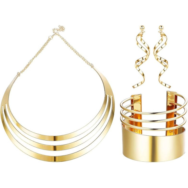 Набор золотых наперсников LOLIAS 3 шт. для женщин, широкие манжеты, браслеты, серьги, верхней части руки манжета браслет (2020)