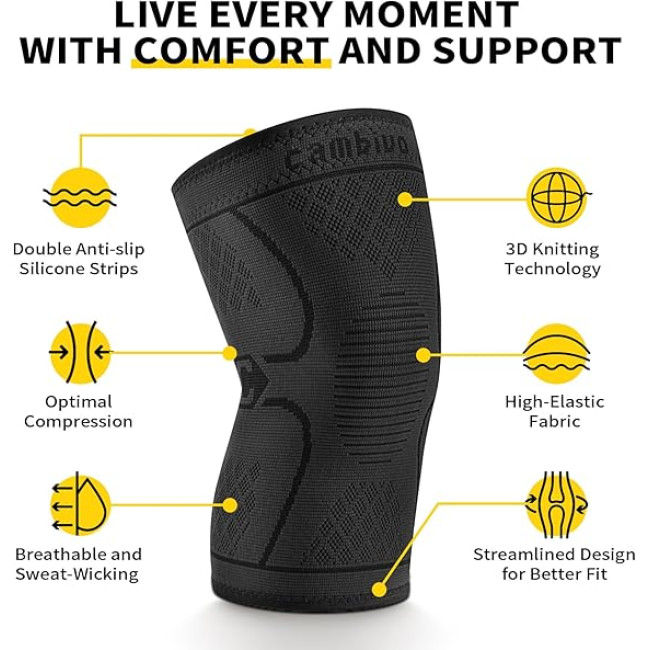 Наколінники CAMBIVO NS10, 2 шт., компресійні бандажі для чоловіків та жінок, чорні (3008)