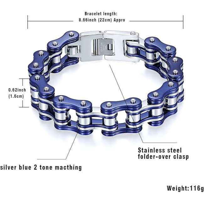 OIDEA Мужской браслет из нержавеющей стали с мотоциклетной цепью, синий (5187)