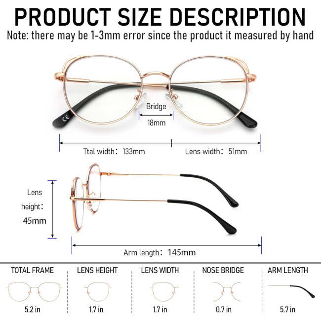 Окуляри для читання MMOWW DEL031-GD1.0 з фільтром синього світла для жінок і чоловіків, рожеве золото (3169)