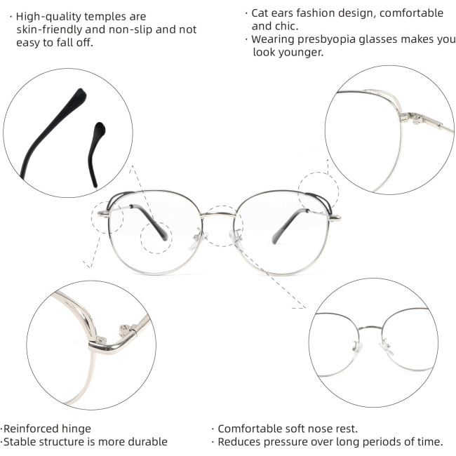 Окуляри для читання MMOWW DEL031-SR1.0 з фільтром синього світла для жінок і чоловіків, срібний (3170)