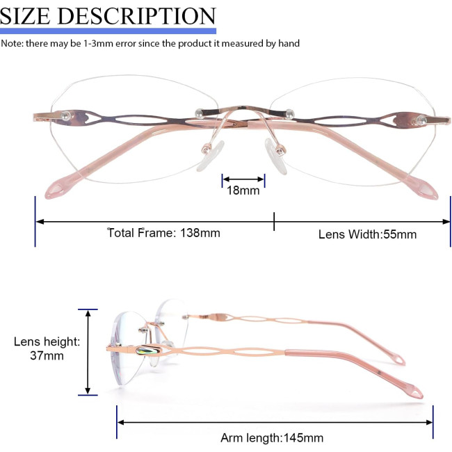 Окуляри для читання MMOWW DEL037-RG1.0 без оправи для жінок, рожеве золото (3163)