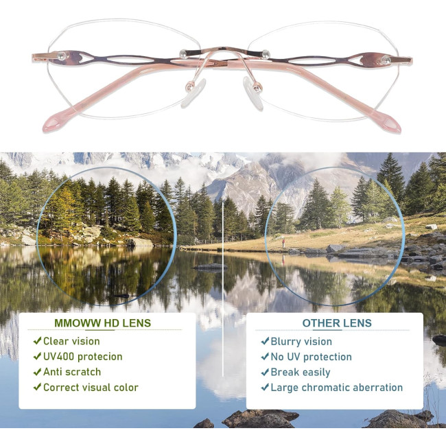 Окуляри для читання MMOWW DEL037-RG1.0 без оправи для жінок, рожеве золото (3163)