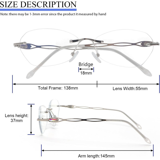 Окуляри для читання MMOWW DEL037-SR1.0 без оправи для жінок, срібний (3164)
