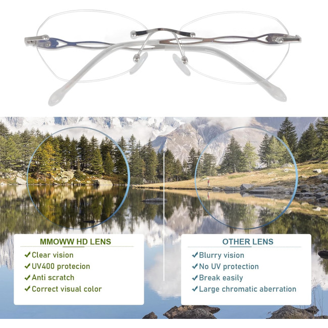 Окуляри для читання MMOWW DEL037-SR1.0 без оправи для жінок, срібний (3164)