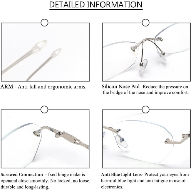 Окуляри для читання MMOWW DEL037-SR1.0 без оправи для жінок, срібний (3164)