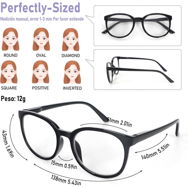 Окуляри для читання MMOWW DEL042-BK2.0 з фільтром синього світла для жінок і чоловіків, чорний (3173)