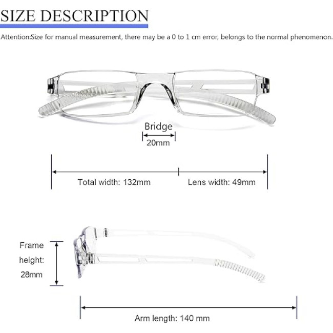 Окуляри MMOWW для читання, без оправи для чоловіків та жінок, 4 шт, прозорі (3152)