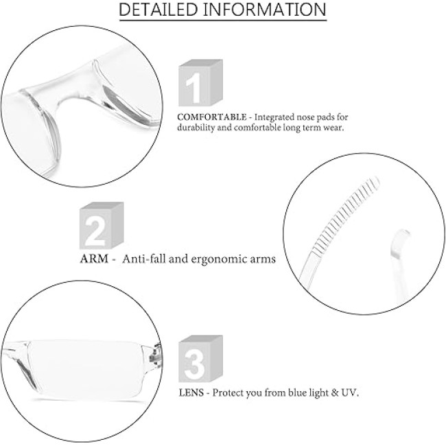 Окуляри MMOWW для читання, без оправи для чоловіків та жінок, 4 шт, прозорі (3152)