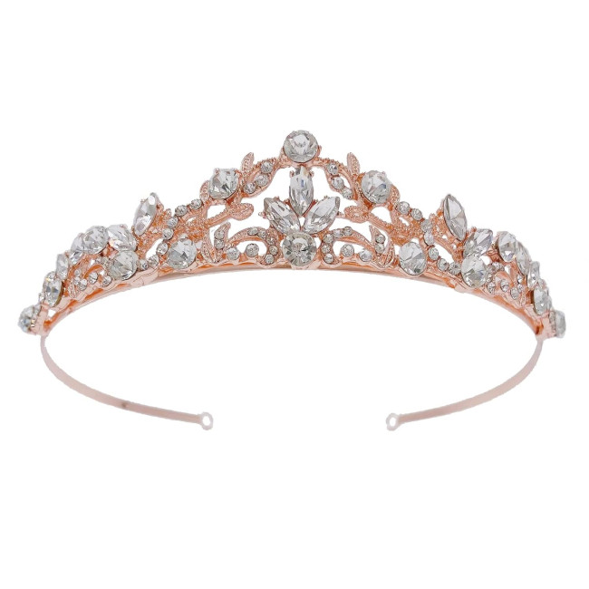 SH Весільна тіара з рожевого золота SHCG188017CP8 для жінок та дівчат, металева корона зі стразами (5134)