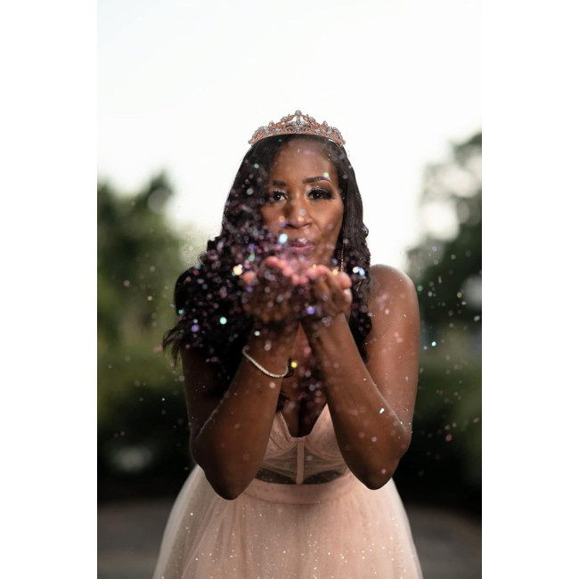 SH Весільна тіара з рожевого золота SHCG188017CP8 для жінок та дівчат, металева корона зі стразами (5134)