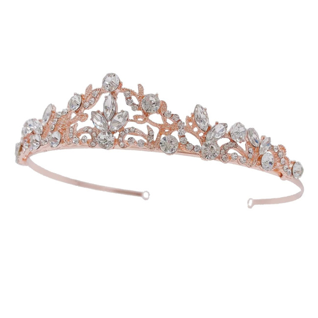 SH Весільна тіара з рожевого золота SHCG188017CP8 для жінок та дівчат, металева корона зі стразами (5134)