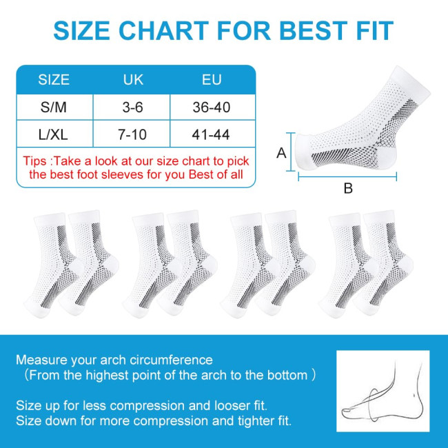 Компресійні шкарпетки ACWOO, дихаючі протиковзкі, 4 пари, Розмір ‎S/M, білі (2133)