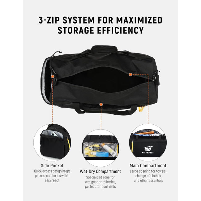 SKYSPER Спортивна сумка ISPORT30LITE маленька з вологою кишенею для спорту, чорна (5146)