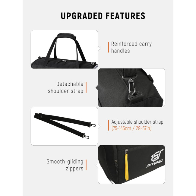 SKYSPER Спортивна сумка ISPORT30LITE маленька з вологою кишенею для спорту, чорна (5146)