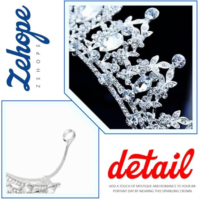 Zehory весільні аксесуари для волосся для нареченої, кришталева корона (5132)