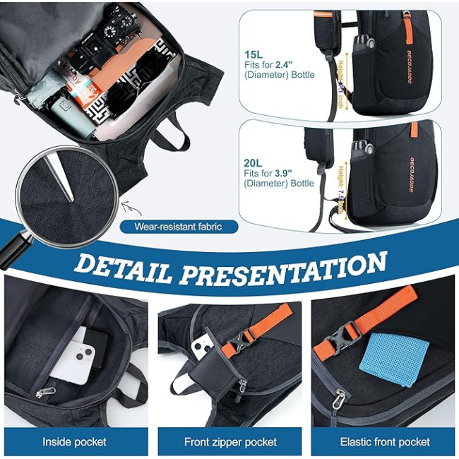 BECOJADDE Малий туристичний рюкзак, 15L, чорний (5012)