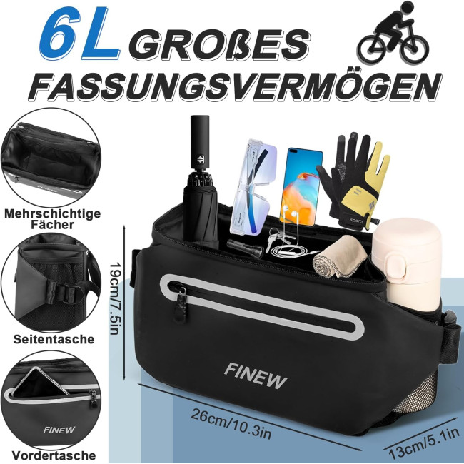 FINEW Велосипедна сумка Lenkertasche Fahrrad 3-в-1 на кермо, 6 л, з тримачем для мобільного телефону, чорна (5122)