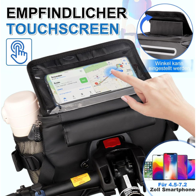 FINEW Велосипедна сумка Lenkertasche Fahrrad 3-в-1 на кермо, 6 л, з тримачем для мобільного телефону, чорна (5122)