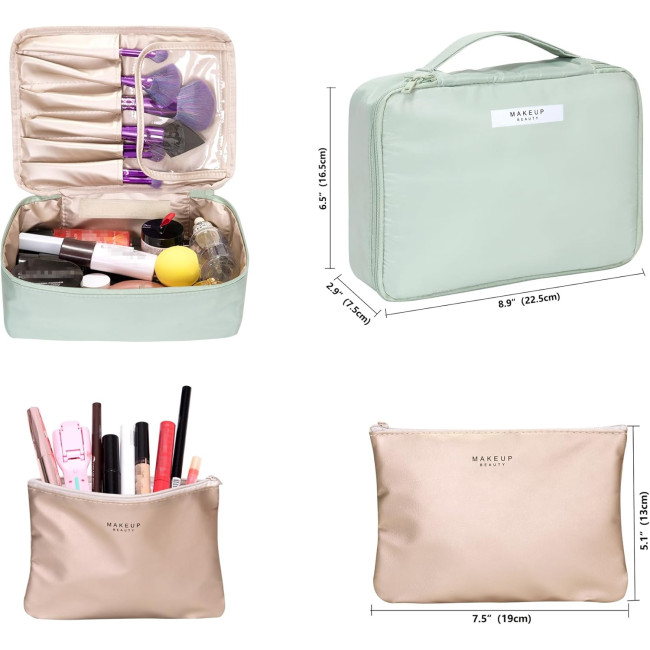 Ginsco косметичка HZB002GN, органайзер для макіяжу, портативна, зелена, 2 шт (5142)