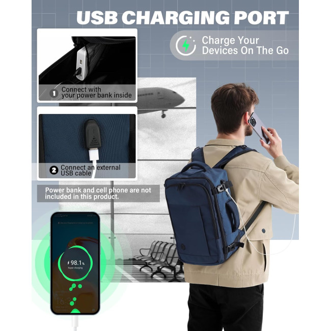 Ручная кладь VANKEV 40x20x25, подседающий рюкзак 20л, дорожная сумка-рюкзак для ноутбука 14 дюймов, Темно-синий (2099)