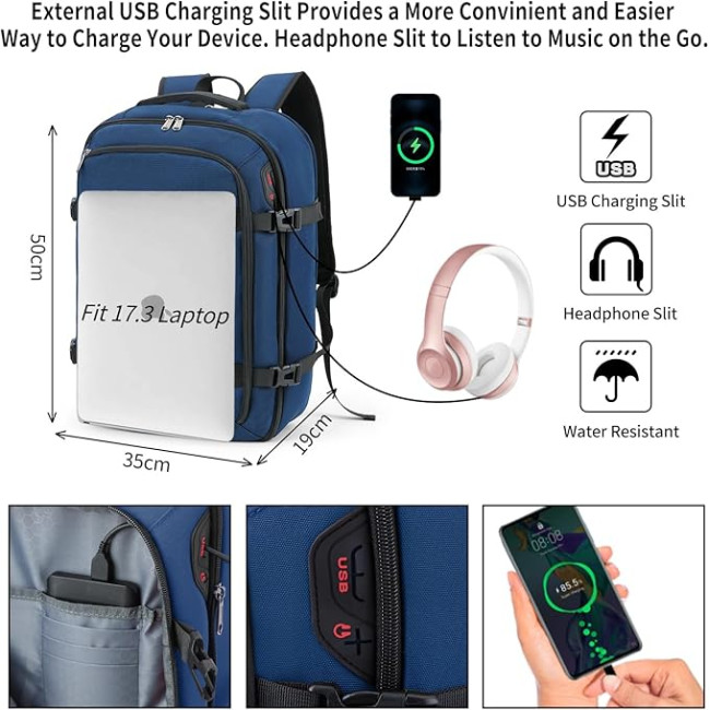 Рюкзак для ноутбука Della Gao із портом зарядки USB, синій (2163)