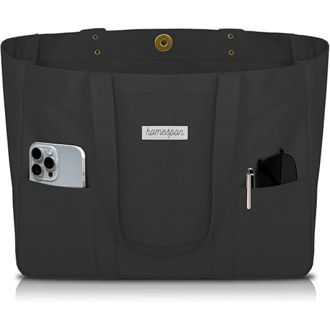 Большая полотняная сумка-тоут HOMESPON для женщин с карманами и отделением для ноутбука, черная (2112)