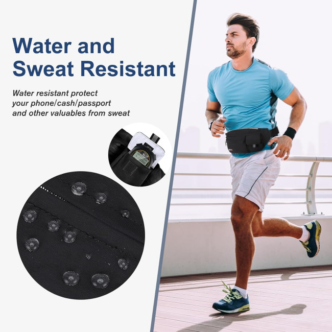 Велика поясна сумка MAXTOP для жінок і чоловіків, поясна сумка з регульованим ремінцем, необхідне для подорожей, бігу, чорна (2003)