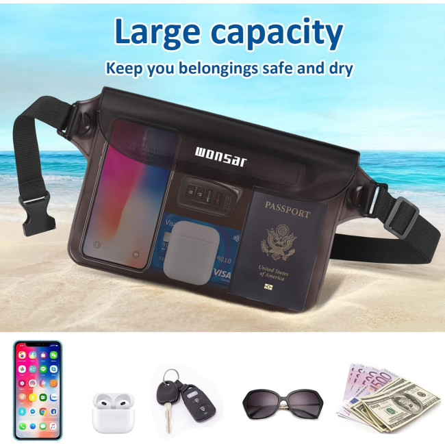 WONSAR Водонепроникна сумка WWH4C001-2  поясна сумка з регульованим ремінцем, чорно-сіра (5117)