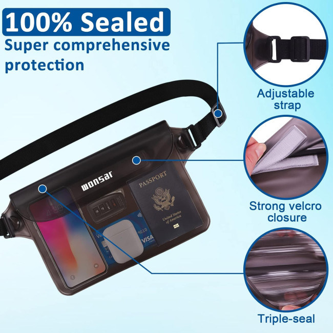 WONSAR Водонепроникна сумка WWH4C001-2  поясна сумка з регульованим ремінцем, чорно-сіра (5117)