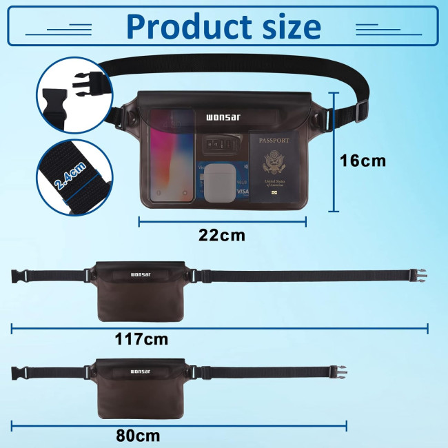 WONSAR Водонепроникна сумка WWH4C001-2  поясна сумка з регульованим ремінцем, чорно-сіра (5117)