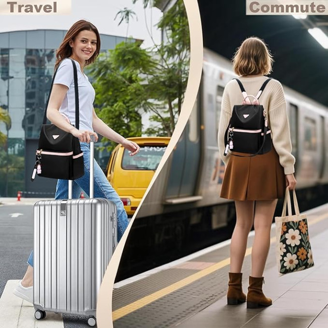 Жіночий рюкзак Leathari, чорний з рожевим (3117)