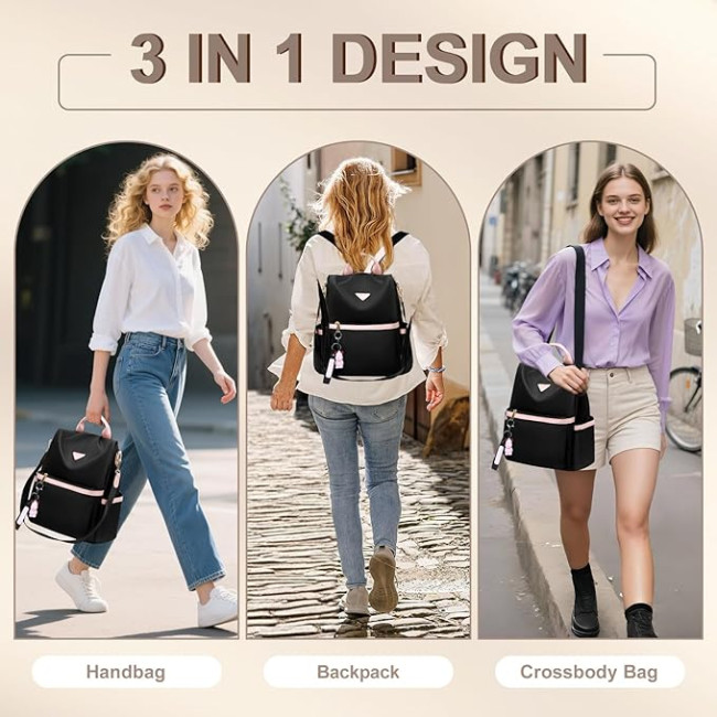 Жіночий рюкзак Leathari, чорний з рожевим (3117)