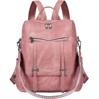 Жіночий рюкзак Leathario з веганської шкіри, водонепроникний 3-в-1, рожевий (3122)
