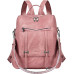 Жіночий рюкзак Leathario з веганської шкіри, водонепроникний 3-в-1, рожевий (3122) № 