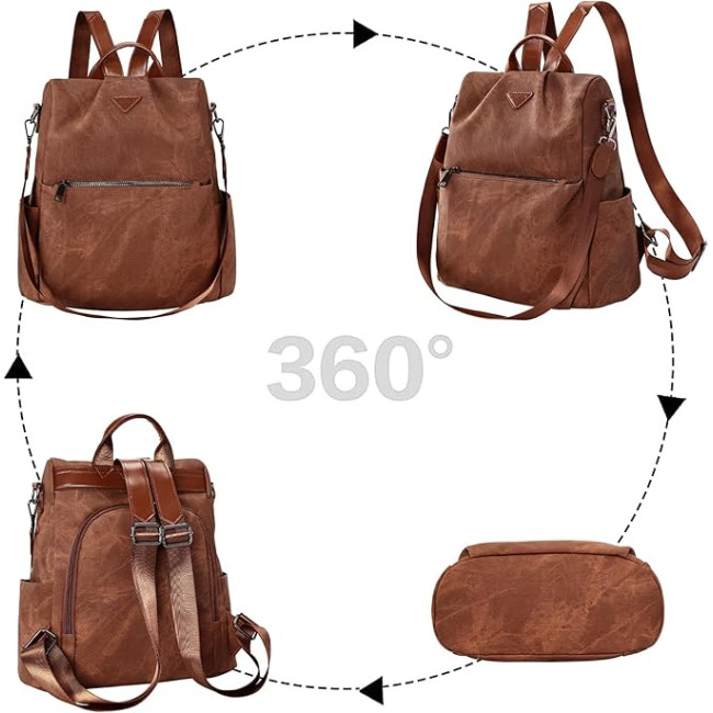 Жіночий рюкзак Leathario із захистом від крадіжки та бризок, коричневий (3121)